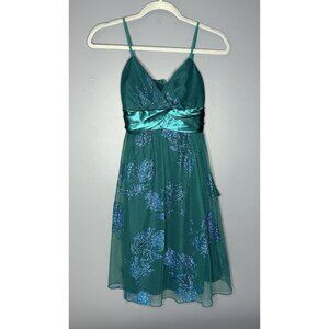 Vintage Ruby Rox Teal Glitter Fairy 90s Y2K Dress Juniors Size 5 Mini HoCo Prom